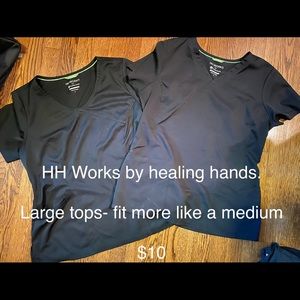 Large HHworks Healing hands black scrub tops